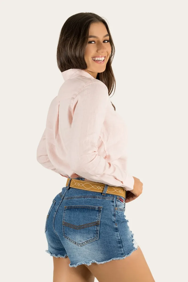 New Ringers Western Hayley Womens Relaxed Linen Dress Shirt - Ice Pink