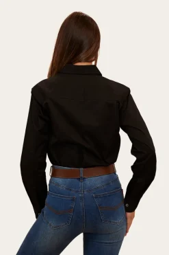 Online Ringers Western Herefords Womens Half Button Work Shirt - Black/Melon