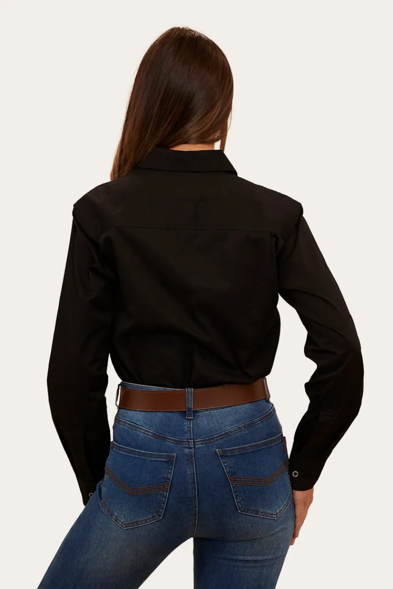 Online Ringers Western Herefords Womens Half Button Work Shirt - Black/Melon