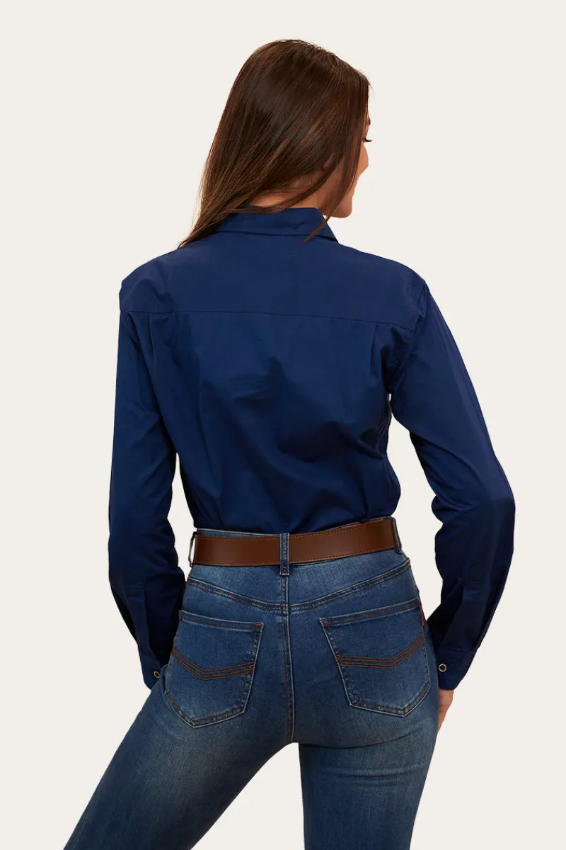 Online Ringers Western Herefords Womens Half Button Work Shirt - Navy/Melon