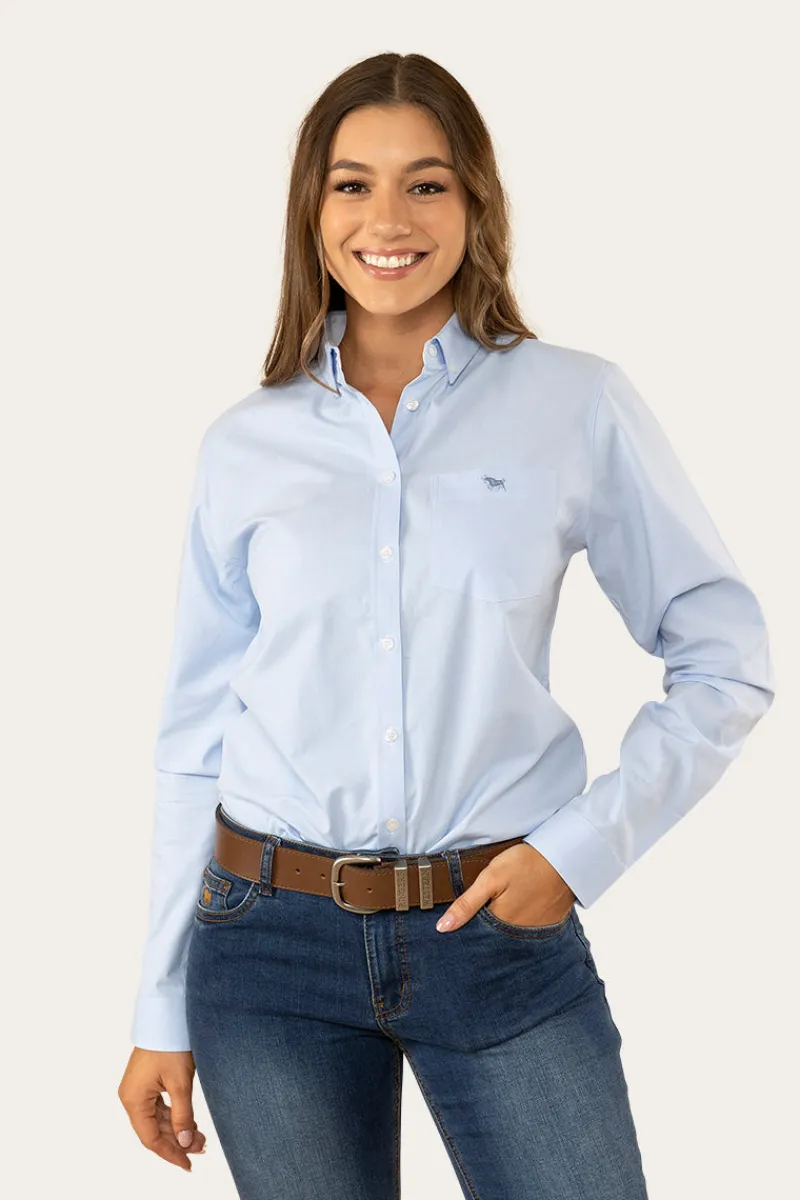 Outlet Ringers Western Heritage Womens Plain Dress Shirt - Chambray Blue