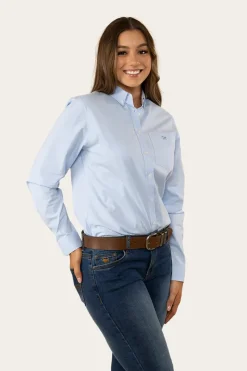 Outlet Ringers Western Heritage Womens Plain Dress Shirt - Chambray Blue
