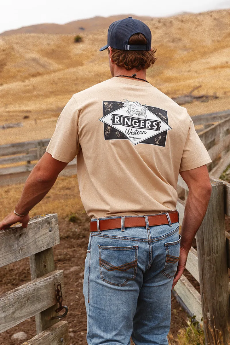 Discount Ringers Western Hometown Mens Loose Fit T-Shirt - Dark Sand