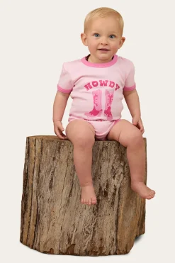 Ringers Western Howdy Cowgirl Babies Short Sleeve Romper - Ballet Pink