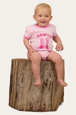 Ringers Western Howdy Cowgirl Babies Short Sleeve Romper - Ballet Pink