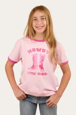 Online Ringers Western Howdy Cowgirl Kids Ringer T-Shirt - Ballet Pink