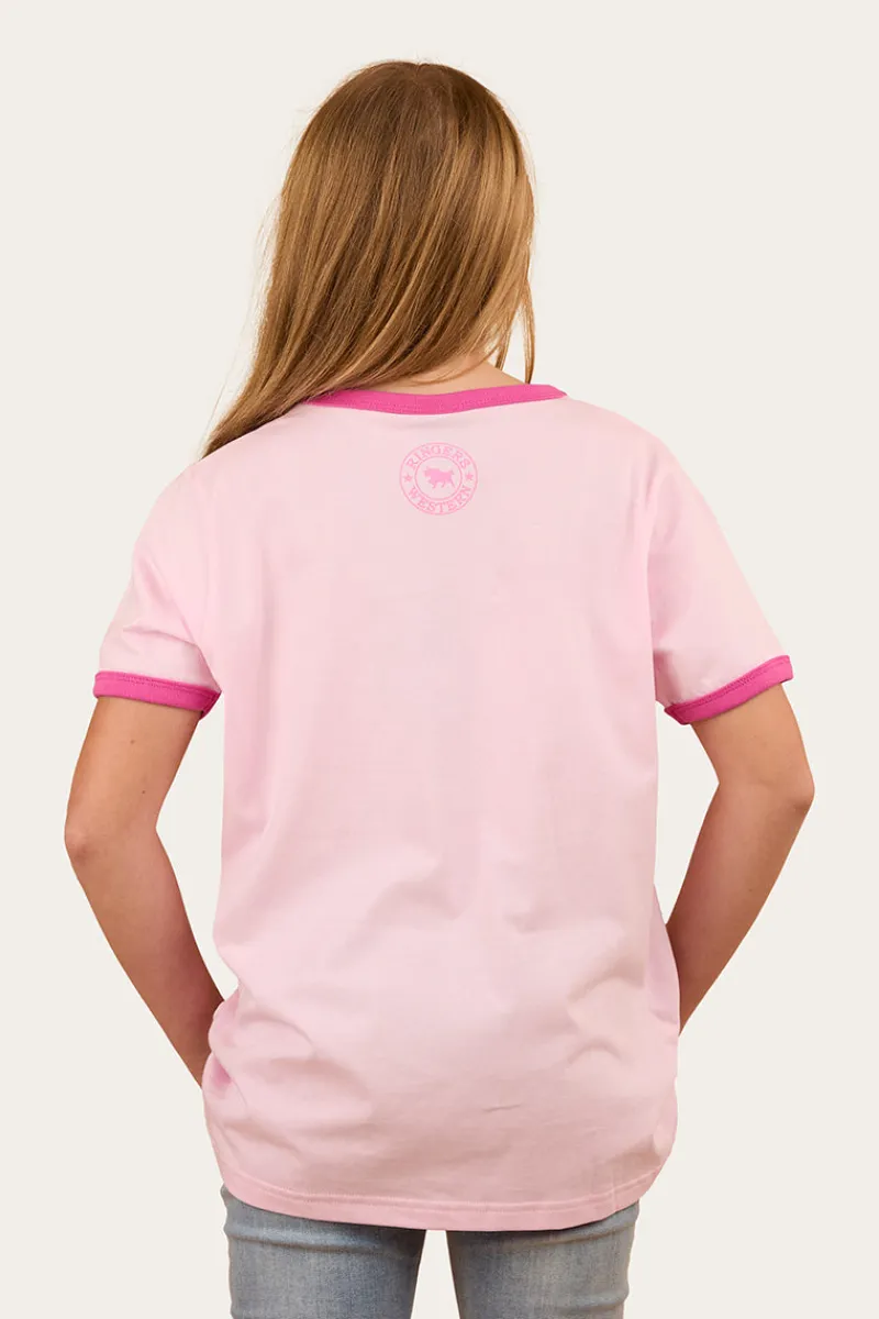 Online Ringers Western Howdy Cowgirl Kids Ringer T-Shirt - Ballet Pink