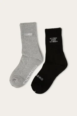 Hot Ringers Western Howdy Unisex Sock 2 Pack - Black/Grey Marle