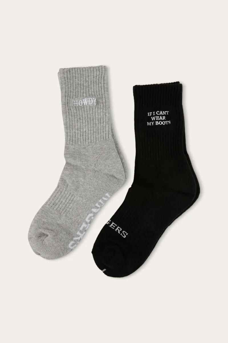 Hot Ringers Western Howdy Unisex Sock 2 Pack - Black/Grey Marle