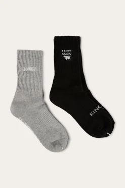 Hot Ringers Western Howdy Unisex Sock 2 Pack - Black/Grey Marle
