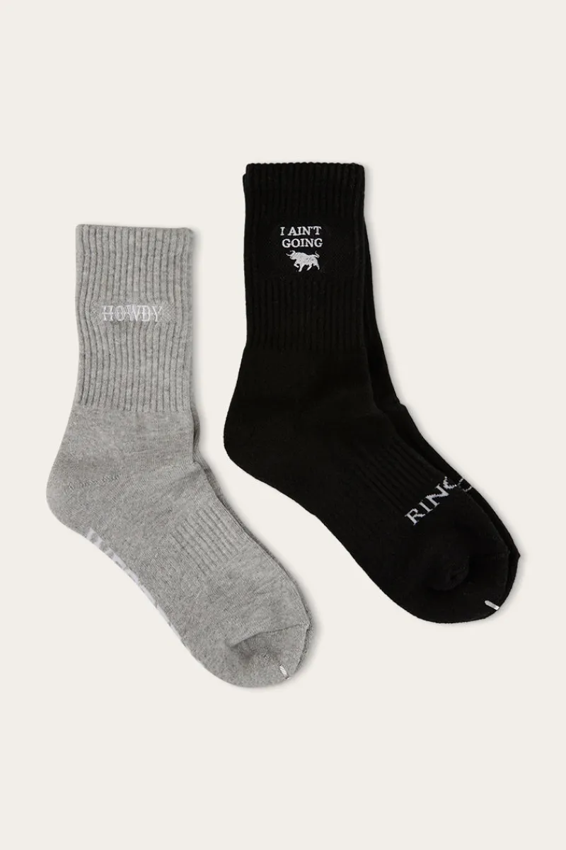 Hot Ringers Western Howdy Unisex Sock 2 Pack - Black/Grey Marle