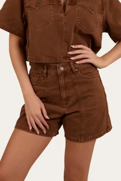 Best Ringers Western Iris Womens Denim Short - Saddle Brown