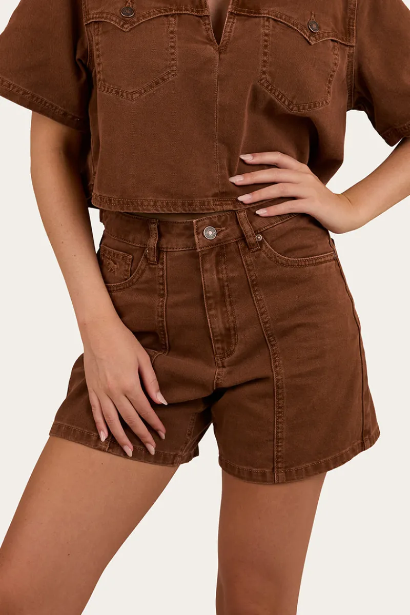 Best Ringers Western Iris Womens Denim Short - Saddle Brown