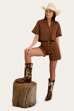 Best Ringers Western Iris Womens Denim Short - Saddle Brown