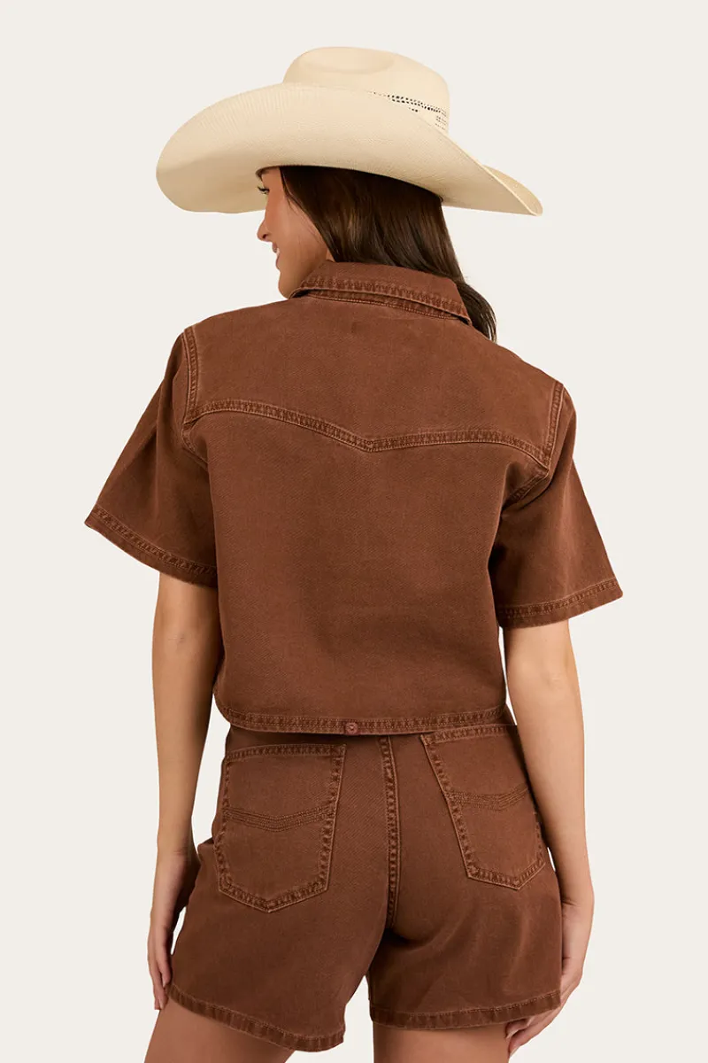 Best Ringers Western Iris Womens Denim Short - Saddle Brown