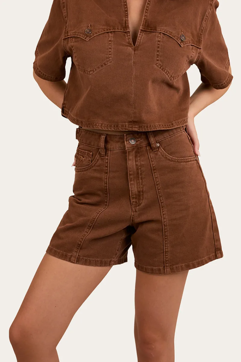 Best Ringers Western Iris Womens Denim Short - Saddle Brown