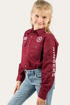Best Ringers Western Jackaroo Kids Full Button Work Shirt - Burgundy/White