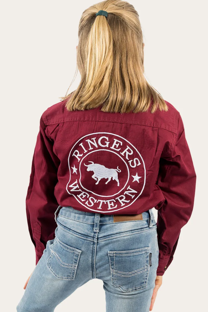 Best Ringers Western Jackaroo Kids Full Button Work Shirt - Burgundy/White