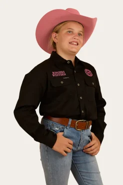 Outlet Ringers Western Jackaroo Kids Full Button Work Shirt - Black/Melon
