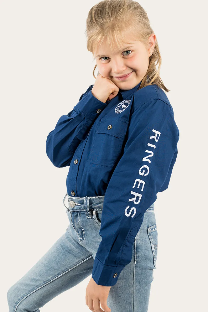 Online Ringers Western Jackaroo Kids Full Button Work Shirt - Navy/White