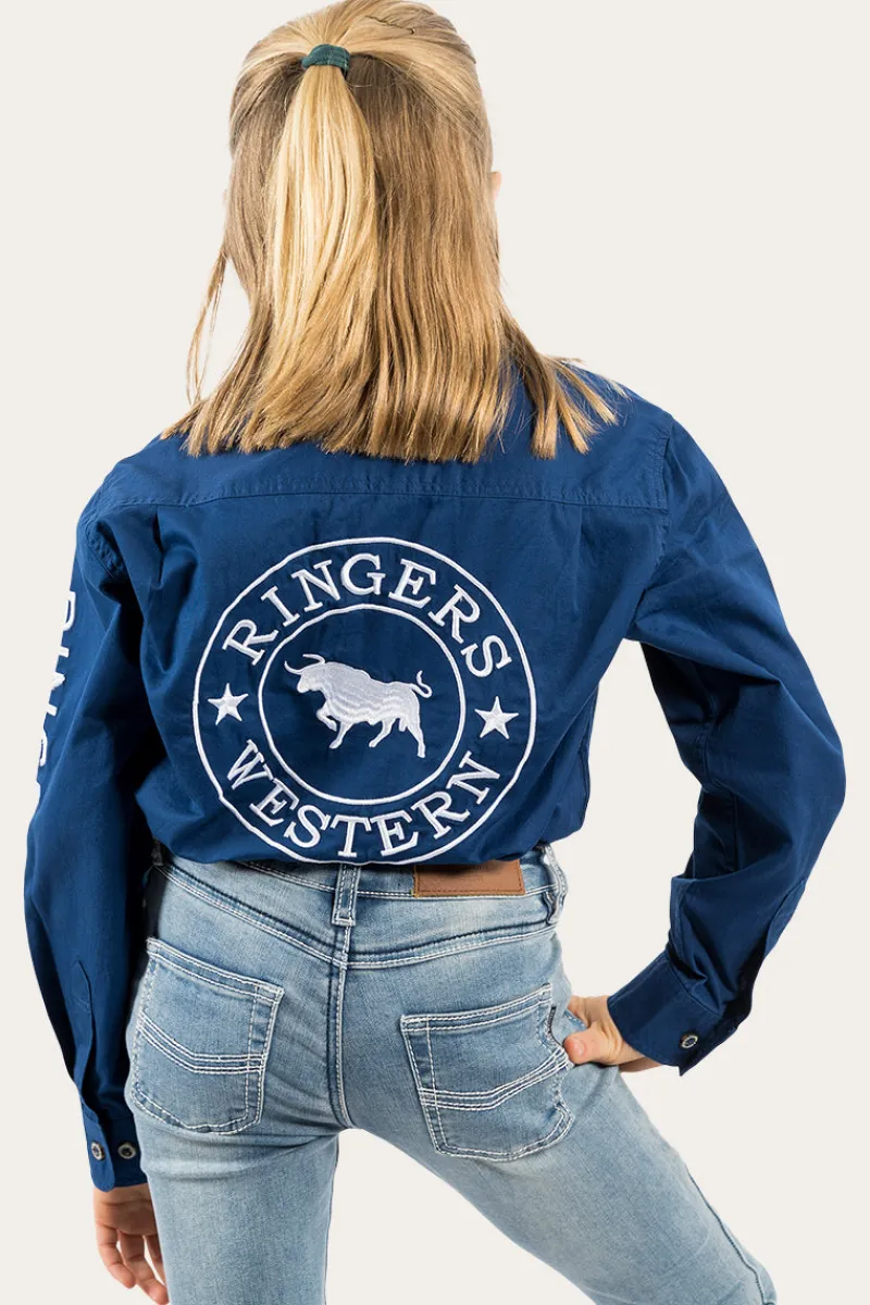 Online Ringers Western Jackaroo Kids Full Button Work Shirt - Navy/White