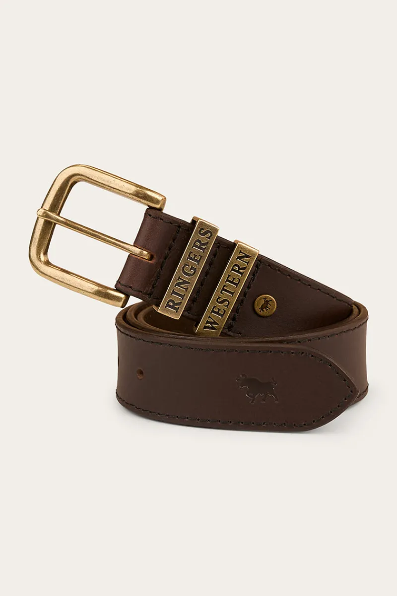 Online Ringers Western James Belt - Dark Brown / Gold