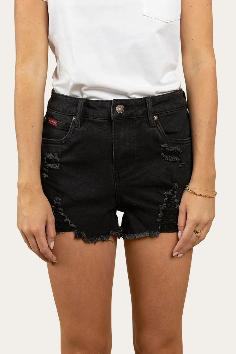 Discount Ringers Western Jessie Womens Mid Rise Ripped Denim Short - Black