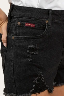 Discount Ringers Western Jessie Womens Mid Rise Ripped Denim Short - Black