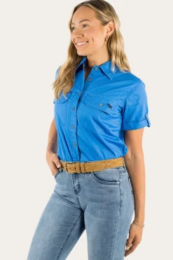 Ringers Western Jules Womens Full Button Short Sleeve Work Shirt - Blue