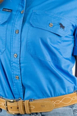 Ringers Western Jules Womens Full Button Short Sleeve Work Shirt - Blue