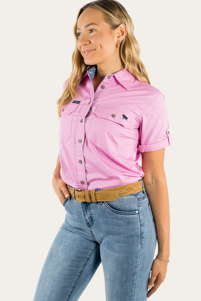 Best Ringers Western Jules Womens Full Button Short Sleeve Work Shirt - Pastel Pink