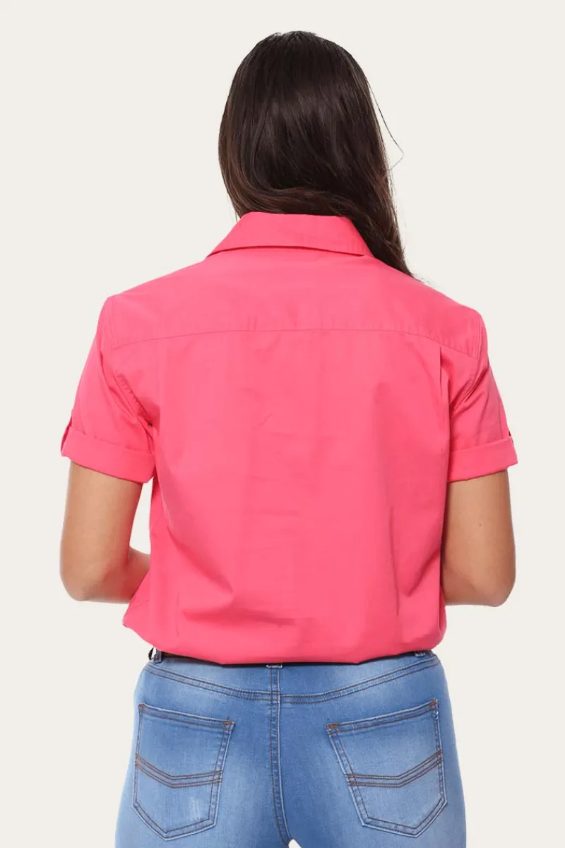 Online Ringers Western Jules Womens Half Button Short Sleeve Work Shirt - Melon