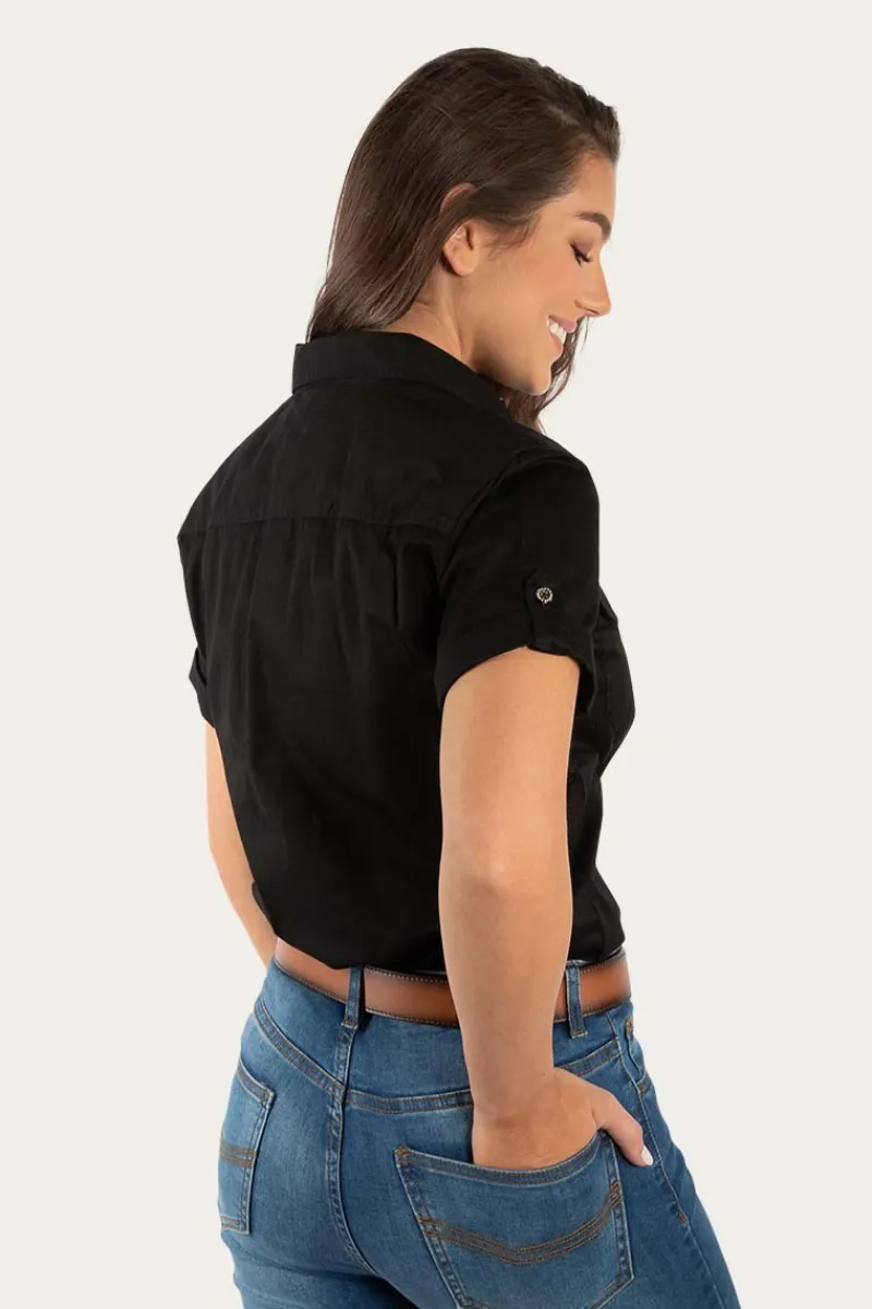 Ringers Western Jules Womens Half Button Short Sleeve Work Shirt - Black/Melon