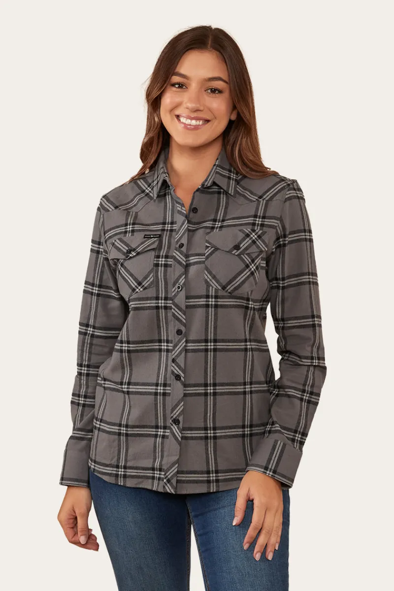 Clearance Ringers Western Junee Womens Flanno Semi Fitted Shirt - Charcoal/Black
