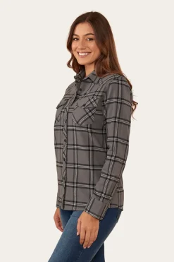 Clearance Ringers Western Junee Womens Flanno Semi Fitted Shirt - Charcoal/Black