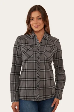 Clearance Ringers Western Junee Womens Flanno Semi Fitted Shirt - Charcoal/Black