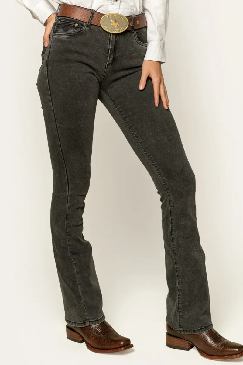 New Ringers Western Katherine Cowgirl Womens Mid-Rise Bootleg Jeans - Charcoal