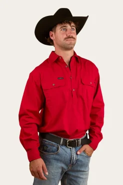 Clearance Ringers Western King River Half Button Work Shirt - Red