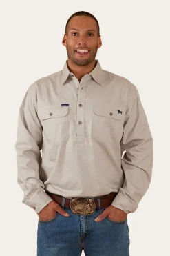 Hot Ringers Western King River Half Button Work Shirt - Beige