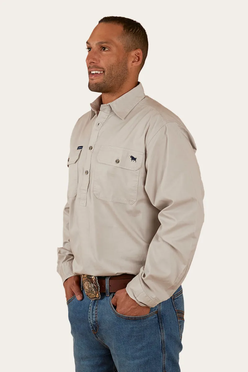 Hot Ringers Western King River Half Button Work Shirt - Beige