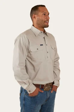 Hot Ringers Western King River Half Button Work Shirt - Beige