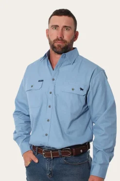 Hot Ringers Western King River Mens Full Button Work Shirt - Denim Blue