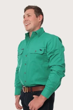Outlet Ringers Western King River Mens Full Button Work Shirt - Green