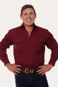 Discount Ringers Western King River Mens Full Button Work Shirt - Burgundy