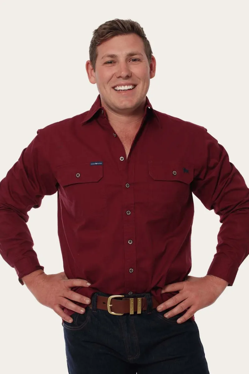 Discount Ringers Western King River Mens Full Button Work Shirt - Burgundy