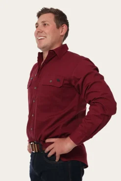 Discount Ringers Western King River Mens Full Button Work Shirt - Burgundy