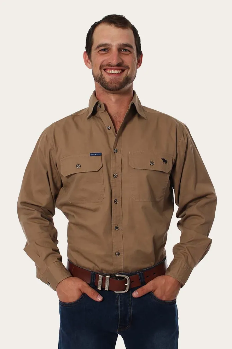 Clearance Ringers Western King River Mens Full Button Work Shirt - Clay