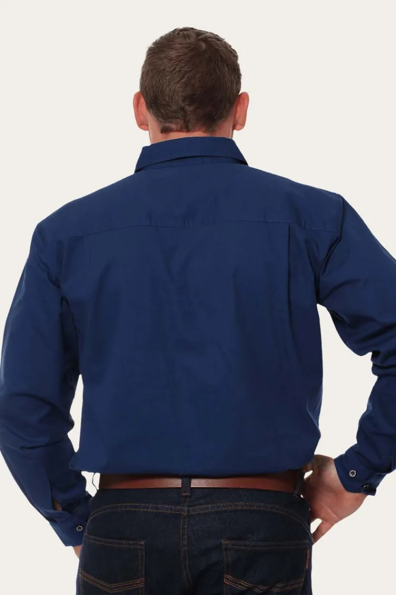 Hot Ringers Western King River Mens Full Button Work Shirt - Navy