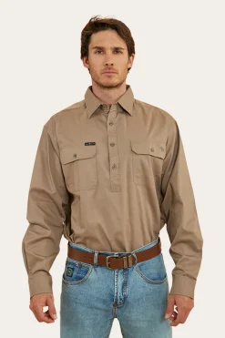 Sale Ringers Western King River Mens Half Button Work Shirt - Mushroom