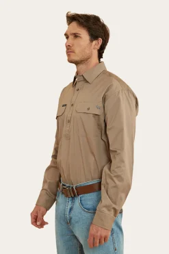Sale Ringers Western King River Mens Half Button Work Shirt - Mushroom